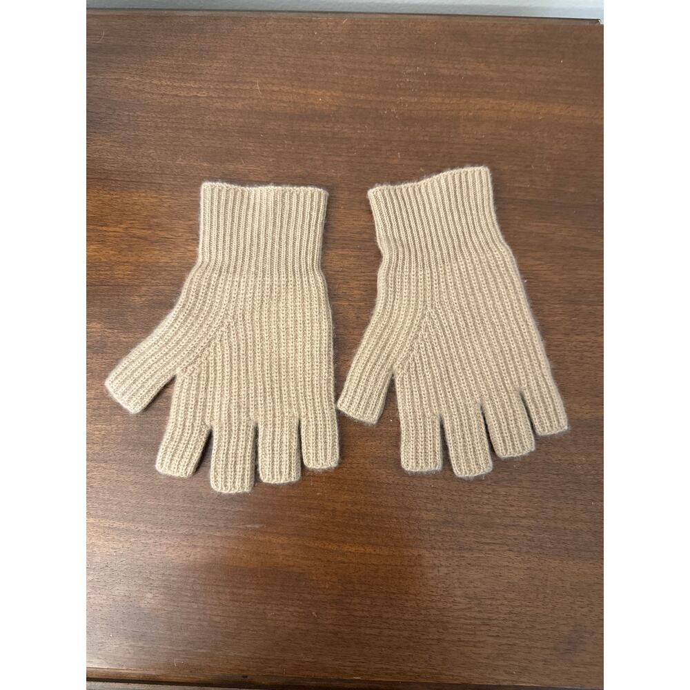 Vince Cashmere Fingerless Gloves Tan Rib Knit Quiet Luxury Preppy Scandi - Picture 5 of 6
